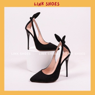 Giày cao gót nữ da lộn kiểu dáng phối nơ thỏ sau hậu xinh xắn Link shoes mã TT155