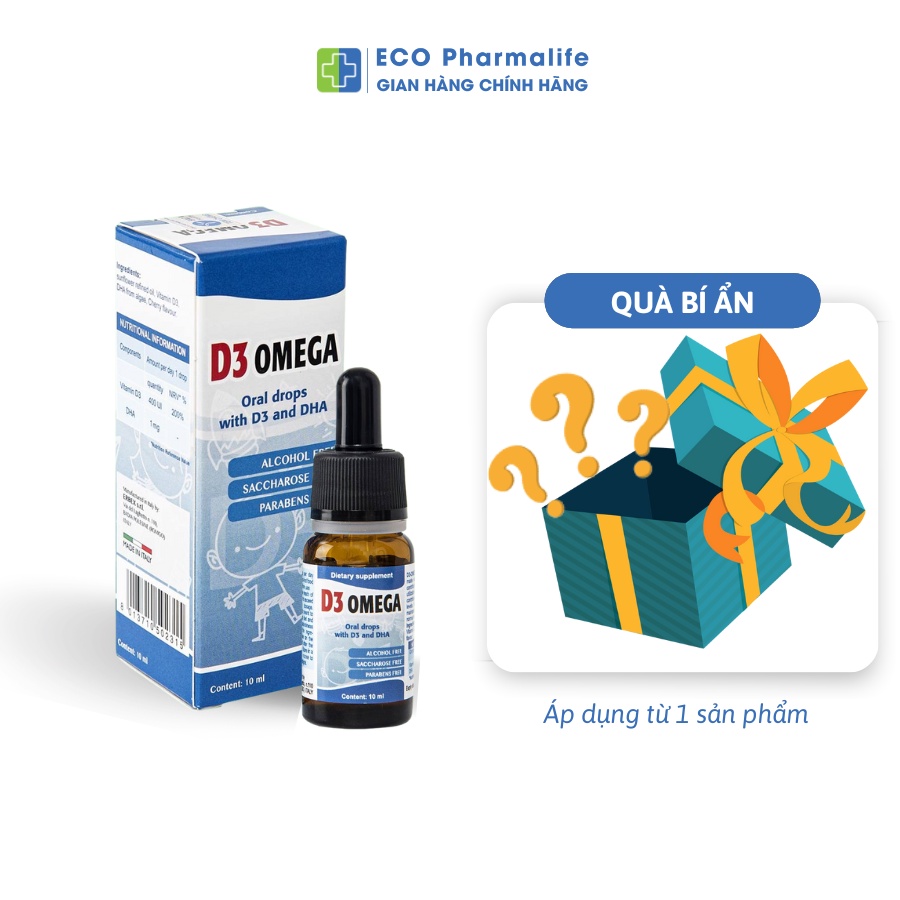 Siro D3 Omega 10 ml- Bổ sung Vitamin D3 và DHA giúp tăng cường hấp thu Canxi và phát triển trí não ở trẻ