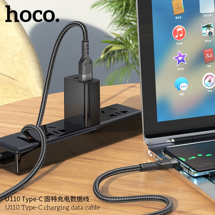 "Cáp sạc nhanh Hoco U110" Type C Dành cho Samsung ,Oppo, vv  Loại cáp to dày, Dây sạc bọc dù,chống rối,chống gẫy gập