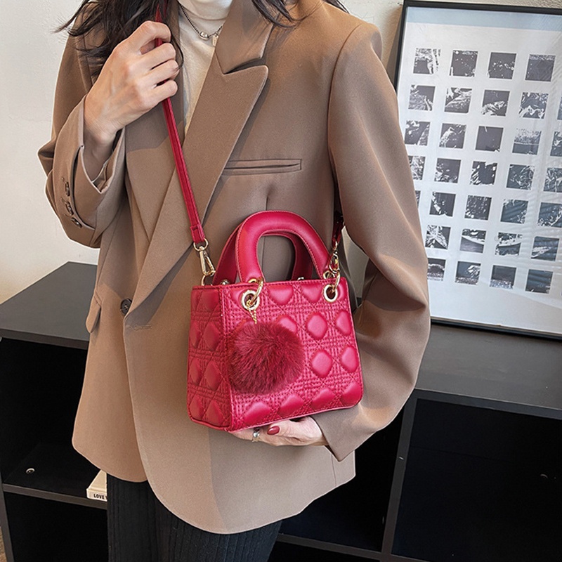 Ielgy Túi Đeo Chéo Hình Thoi Bằng Len Phối Bóng Lông Chất Lượng Cao