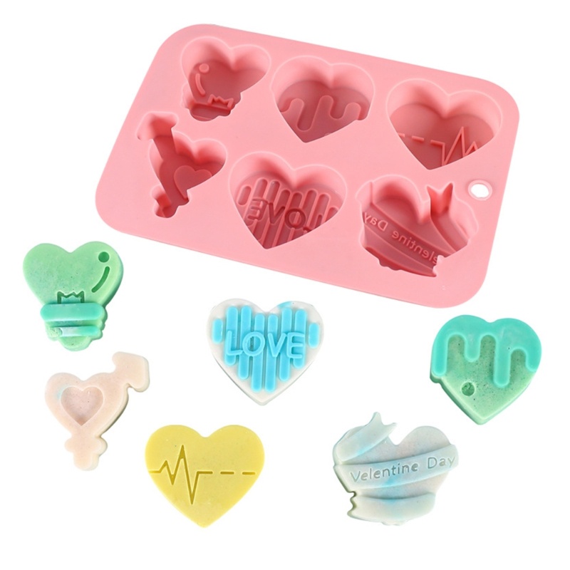 Khuôn Làm Nến / Xà Phòng 6 Ngăn Hình Trái Tim Bằng Silicone DIY