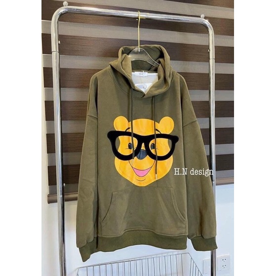 Áo Hoodie Gấu Đeo Kính Cute Unisex Nam Nữ, Nỉ Mũ 2 Lớp Tay Bồng Form Rộng Hai Lớp Chuẩn Ảnh( Hàng Sẵn)