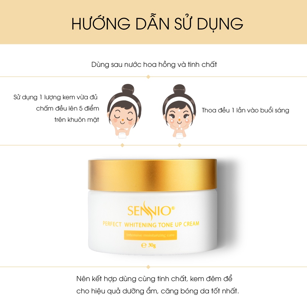 Kem dưỡng ẩm Sennio Perfect Whitening Tone Up Cream dưỡng trắng da mặt ban ngày chống lão hoá 30g SNO 812