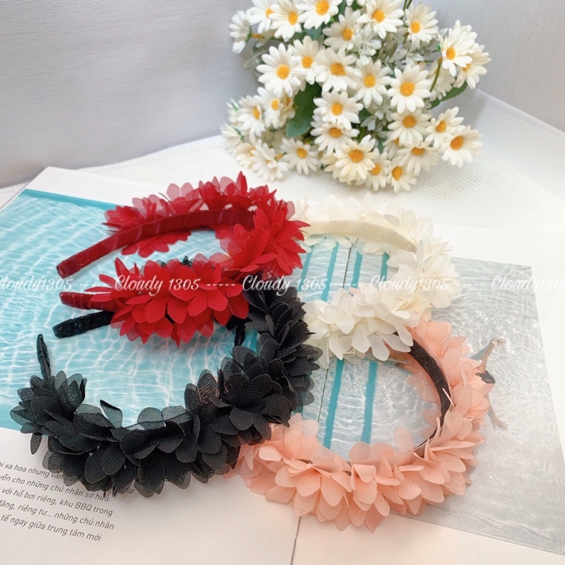 Cài tóc/Bờm tóc hoa voan mini full viền dễ thương