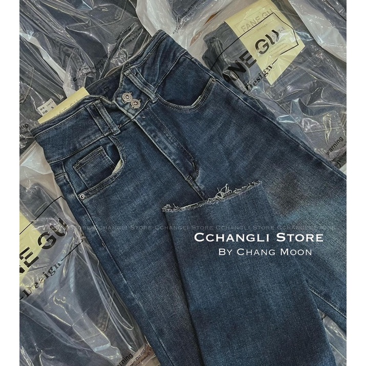 Quần giãn jeans 2 khuy cạp V cắt gấu #077