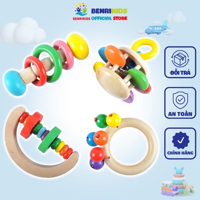 Bộ 4 Món Xúc Xắc, Lục Lạc Gỗ Benrikids Cho Trẻ Sơ Sinh