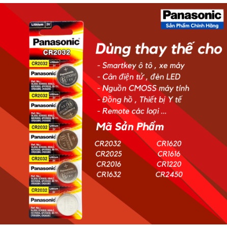 Vỉ 5 Viên Pin Cúc Áo Panasonic 3V Lithium CR2032 / CR2025 / CR2016 / CR1632 / CR1220 / CR1620 / CR1616 Made in Indonesia