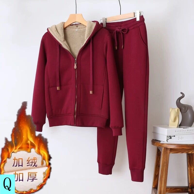 Bộ Đồ Thể Thao Dáng Rộng Lót Lông Cừu Dày Dặn Phong Cách Hàn Quốc Thời Trang Thu Đông Cho Nữ