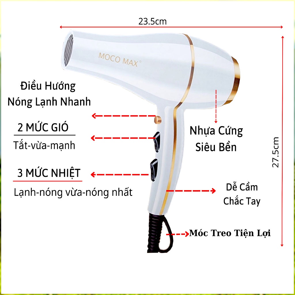 Máy Sấy Tóc Tạo Kiểu Salon Công Suất Lớn 2 Chiều Nóng Lạnh MOCO - Salon Chuyên Dùng