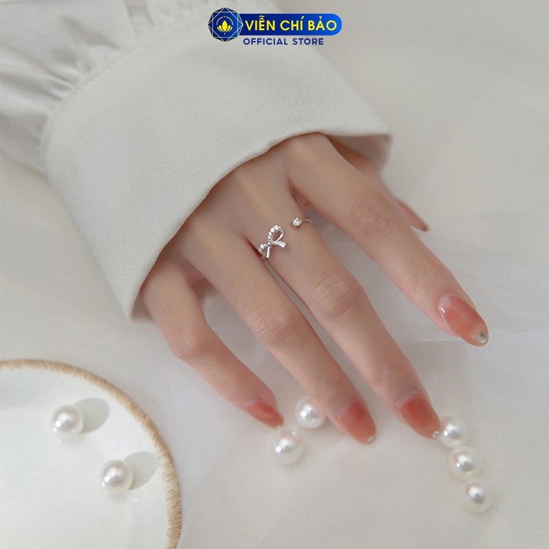 Nhẫn bạc nữ hình nơ đính đá bản hở chất liệu bạc 925 thời trang phụ kiện trang sức Viễn Chí Bảo N400274