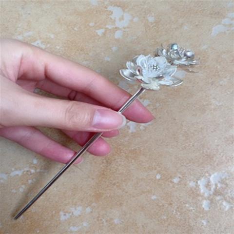 Kẹp Tóc Hoa Sen Mạ Bạc 925 Phong Cách Retro Cho Nữ