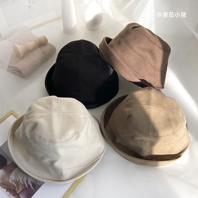 Mũ Bucket Len Dày Dặn Giữ Ấm Mùa Thu Đông Kiểu Dáng Đơn Giản Lưng Ngắn Phong Cách Hàn Quốc Cho Nữ