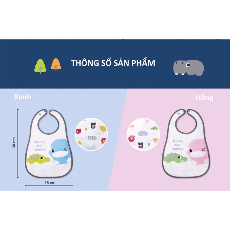 Yếm ăn em bé không thấm nước hình thú vui nhộn KuKu Duckbill KU2253 38*25cm