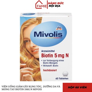 Viên uống khoẻ tóc, chống gãy rụng tóc Mivolis Biotin 5mg, hộp 60 viên - Hàng Đức