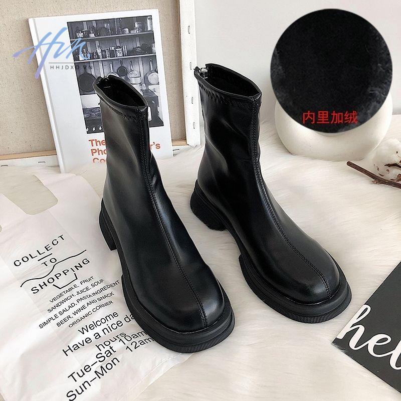 Giày Bốt Martin Mỏng Gót Dày Mũi Vuông Phong Cách Mới 2022 Cho Nữ