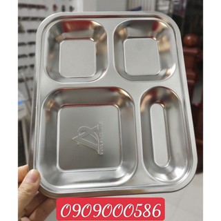 Khay cơm inox 4 ngăn mẫu giáo 25x20 sâu lòng