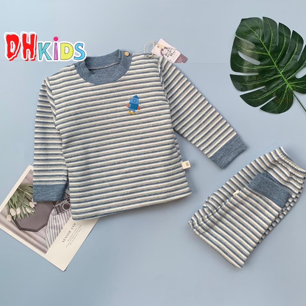 Bộ thu đông dài tay cotton nỉ dạ, bộ cotton cao cổ, cài vai size nhí cho bé từ 6 - 13Kg.