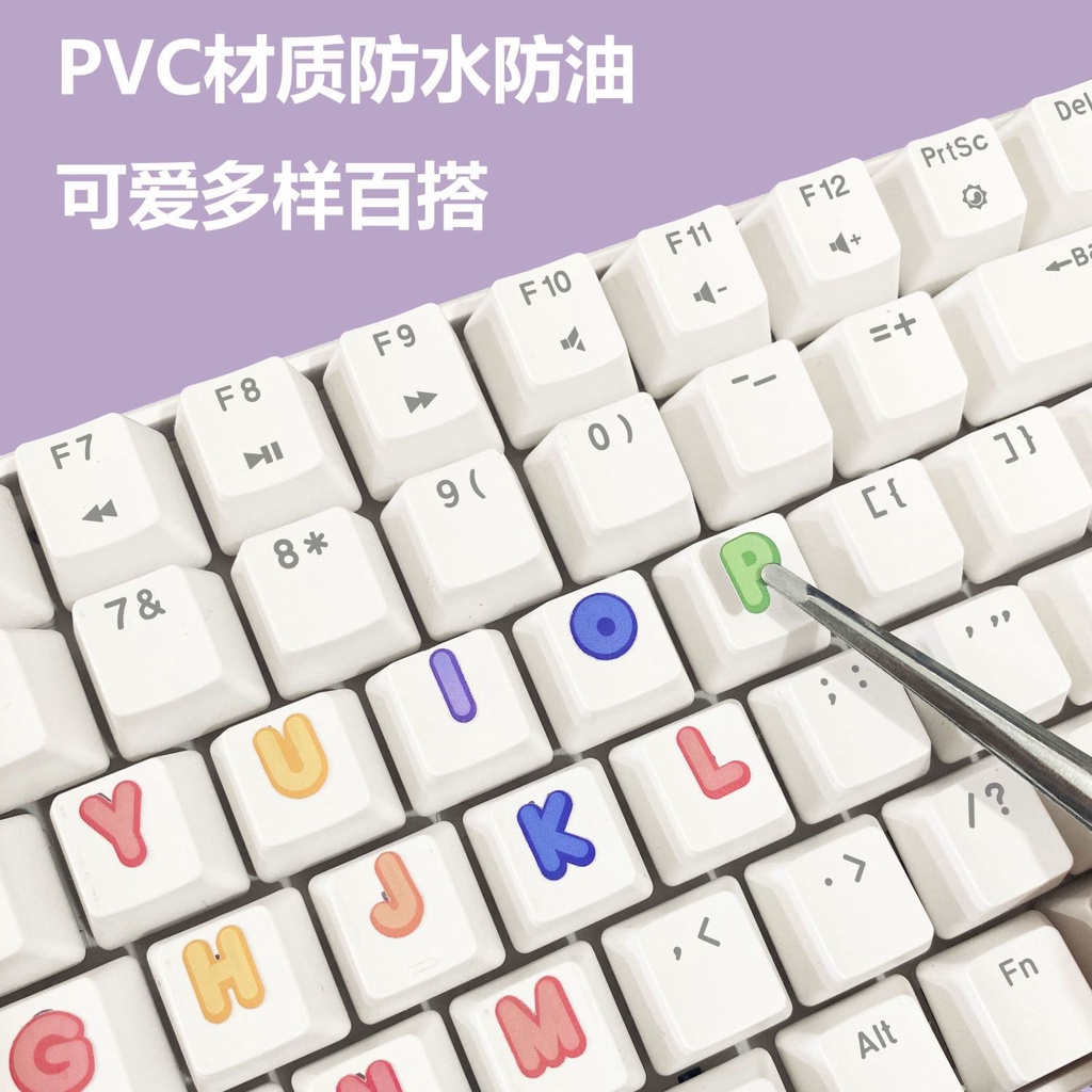 Miếng Dán Nút Bàn Phím Máy Tính / Laptop Họa Tiết Hoạt Hình Màu Trắng Đen Chống Thấm Nước