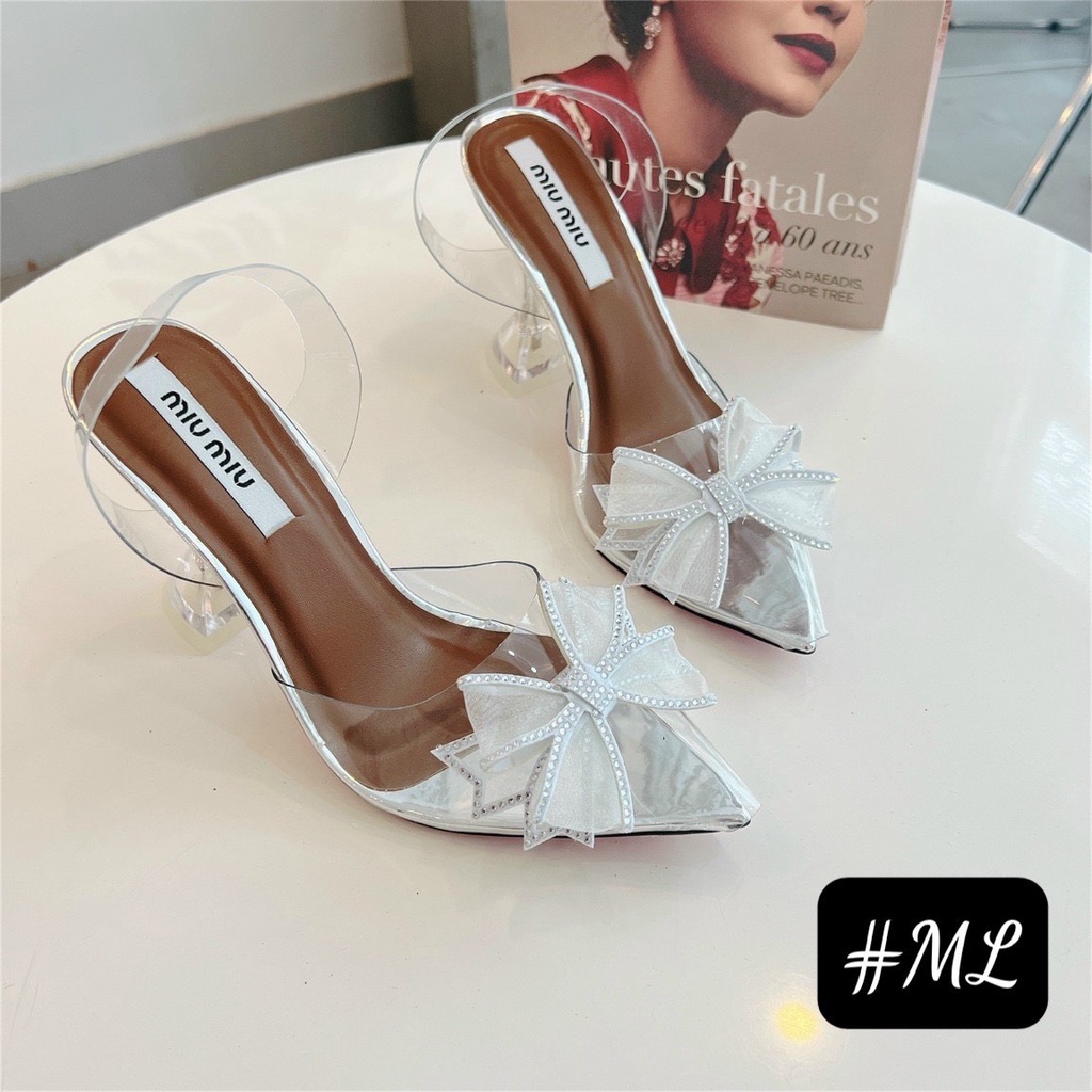 FREESHIP ĐƠN 50K- GIÀY CAO GÓT NỮ - Sandal nữ trong Nơ đá cánh tiên mũi nhọn gót ly cao 8p dễ đi