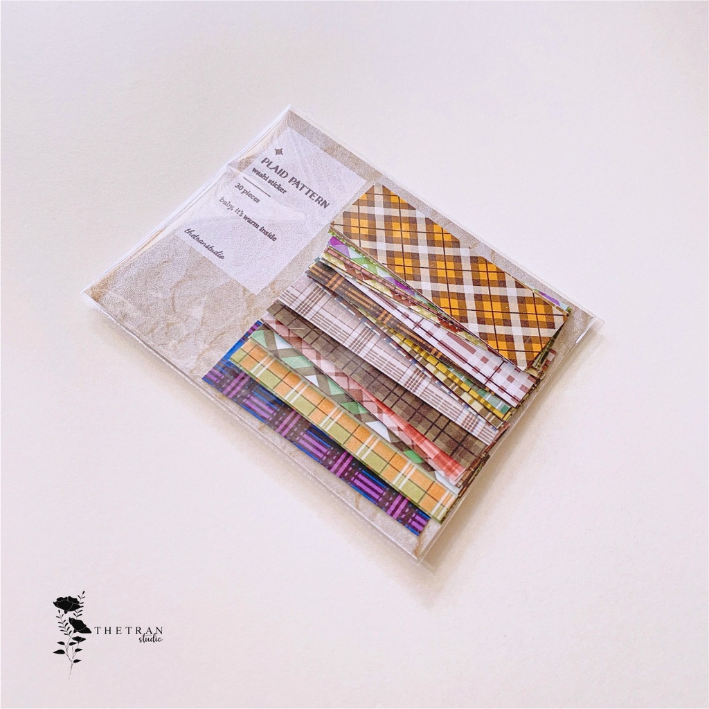 Bộ 30 sticker washi cute họa tiết caro / plaid pattern washi sticker pack / thetranstudio