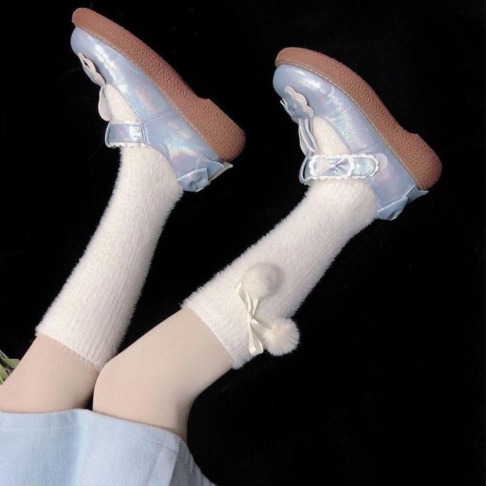 Vớ Ống Dài Phối Banh Lông Phong Cách Lolita Hàn Quốc Ngọt Ngào Sáng Tạo