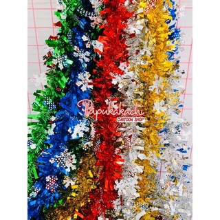 Dây kim tuyến 2M đính ngôi sao, chuông, hoa tuyết đủ màu trang trí cây thông noel