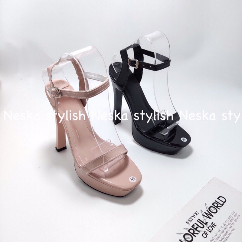 Sandal cao gót quai ngang đế đúp gót nhọn cao 10 cm mang êm mã Nes.69