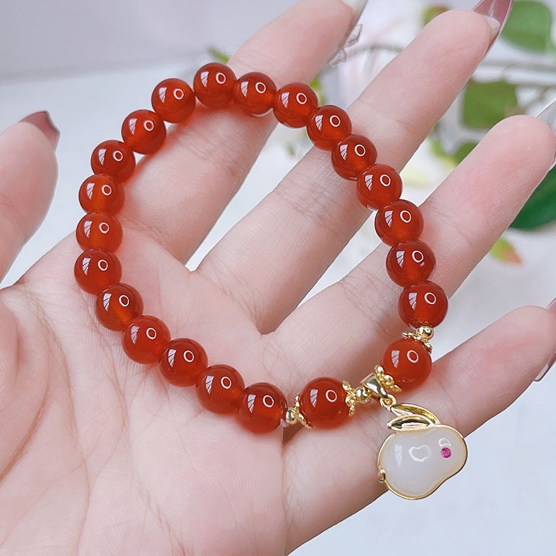 Vòng Tay Chuỗi Hạt Đá Ngọc Bích Màu Đỏ / Xanh Lá / Trắng / Hồng Co Giãn Phong Cách Trung Hoa Cổ Điển