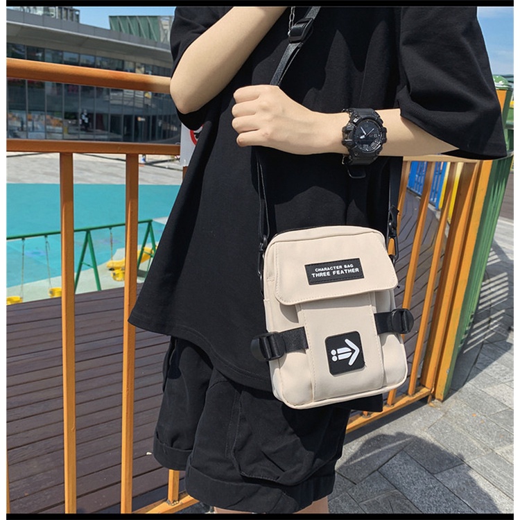 Túi vải mini tote canvas đeo chéo năng động cá tính phong cách Harajuku Nhật Bản dành cho nam nữ