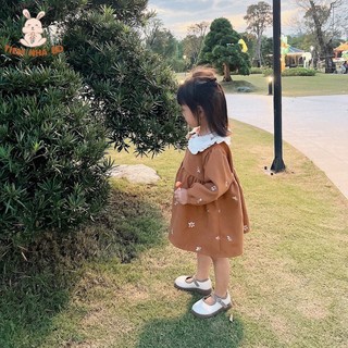 Váy Thu Đông Bé Gái Thêu Hoa Phong Cách Hàn Quốc 2 Màu Vintage