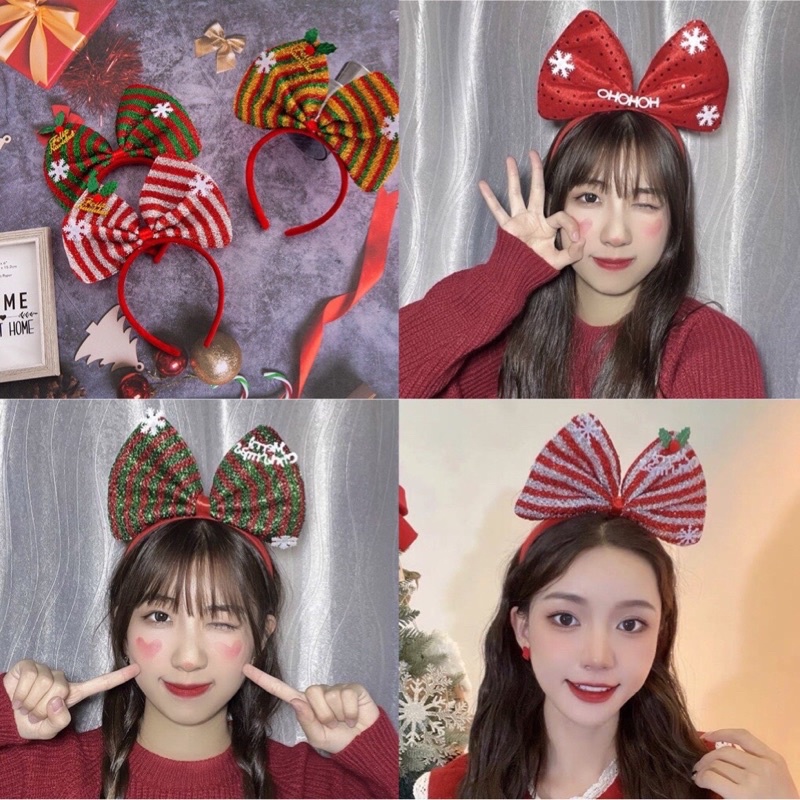 Cài tóc băng đô Nơ to Noel phong cách Giáng Sinh dễ thương cho bạn gái