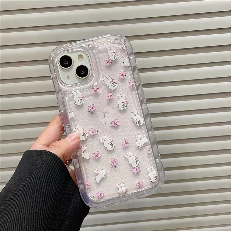 Ốp Điện Thoại TPU Dẻo Trong Suốt Họa Tiết Hoa & Thỏ Dễ Thương Cho IPhone 14 12 13 Pro Max 11 XS XR X 8 7 6S Plus