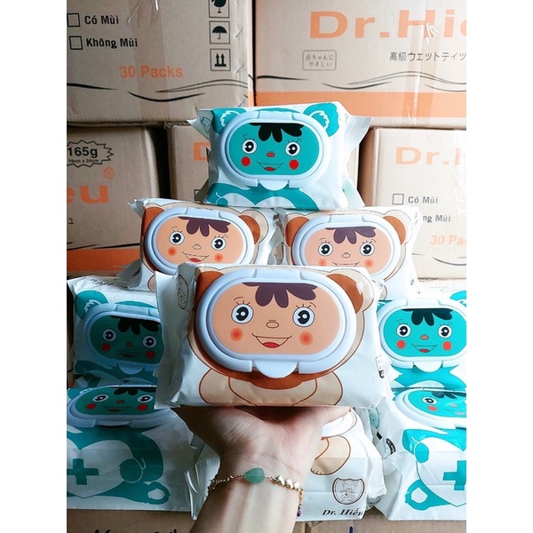Khăn giấy Ướt DR.Hiếu An toàn cho bé không mùi Gói to 165gr-1 thùng 30gói  nặng650g
