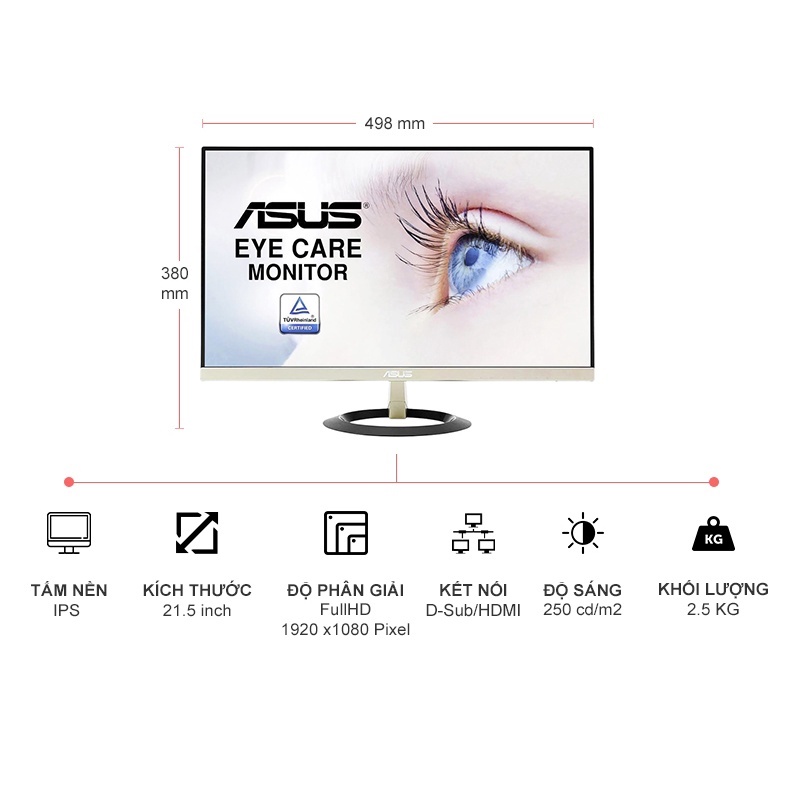 Màn hình Asus 21.5&quot; VZ229H 21.5inch/FHD/IPS (Không Viền) - Hàng Chính Hãng