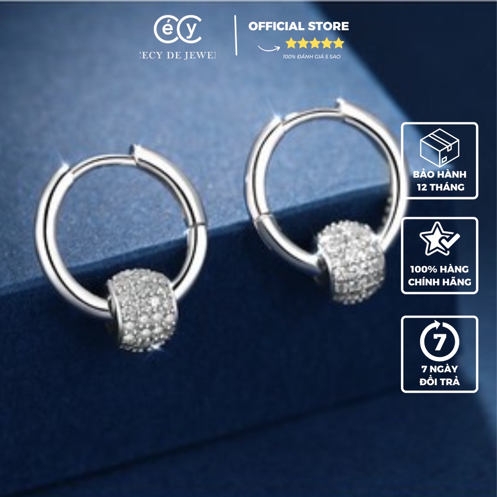 Khuyên tai bạc ý 925 pha lê Swarovski C092 CECY- SÁNG BÓNG - BẢO HÀNH 12 THÁNG