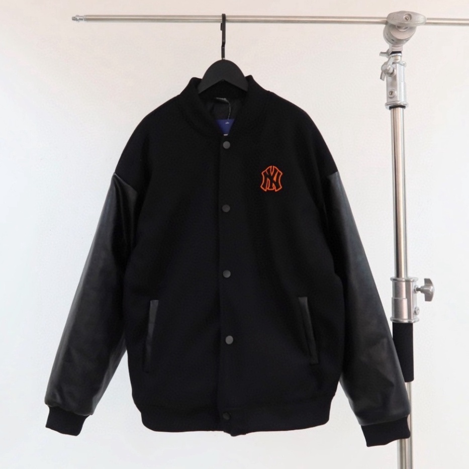 「Mẫu áo hot 2022」 Áo varsity jacket MLB NY vải dạ phối tay da cực phong cách