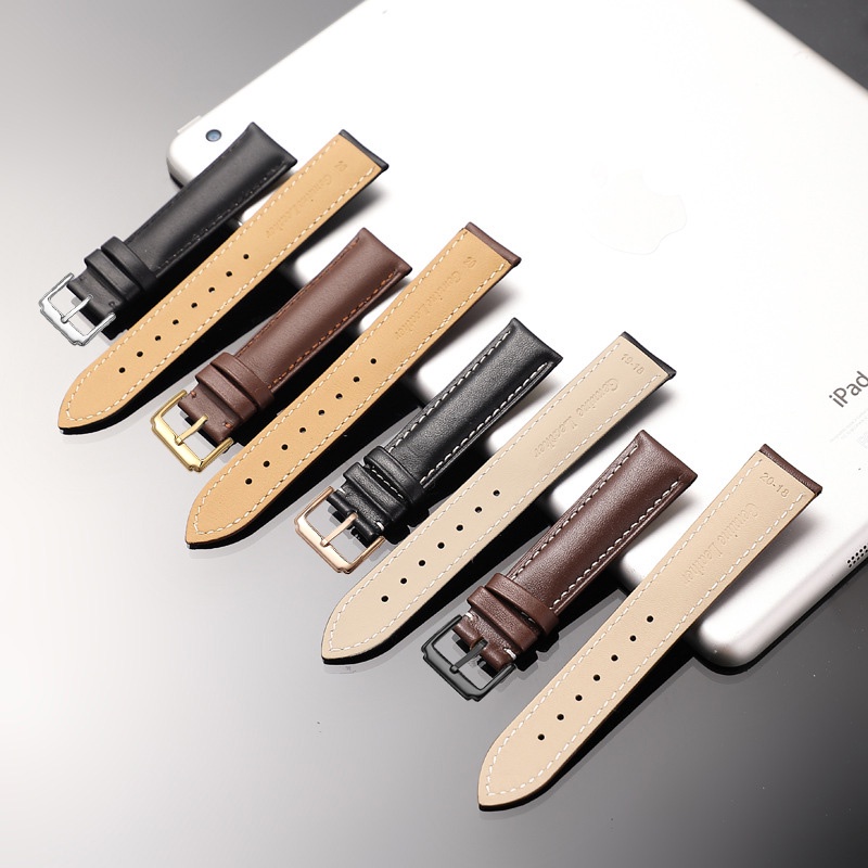 [Hàng nhập Xịn] Dây đồng hồ da bò 2 mặt TRƠN lớp da bò đầu tiên chống thấm nước BO-38 size 12 14 15 16 18 19 20 22 (Đen)