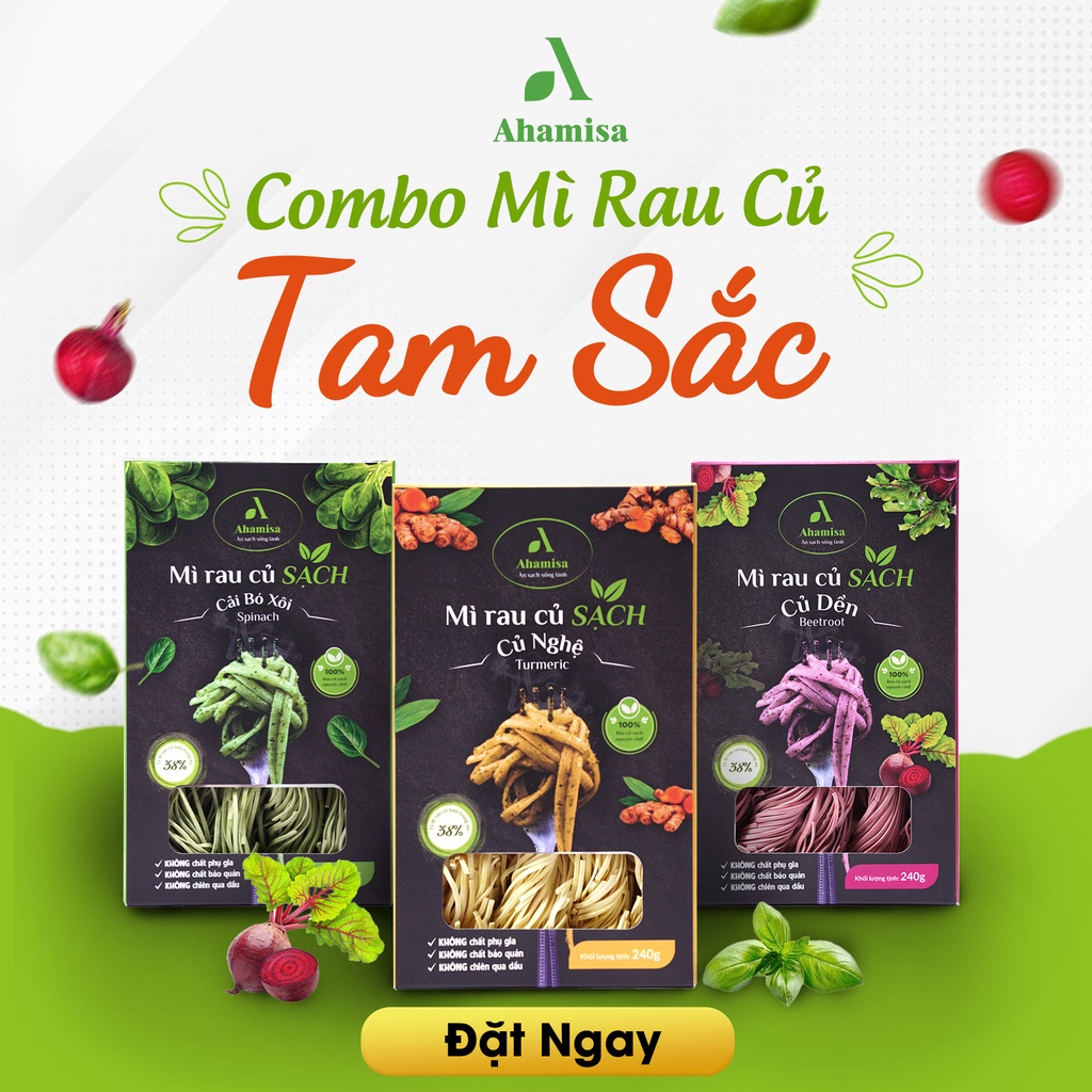 Combo Tam Sắc Mì Rau Củ Sạch Ahamisa Mì Ăn Kiêng, Mì Rau Củ Cho Bé, Ăn Chay, Thực Dưỡng 720 Gram