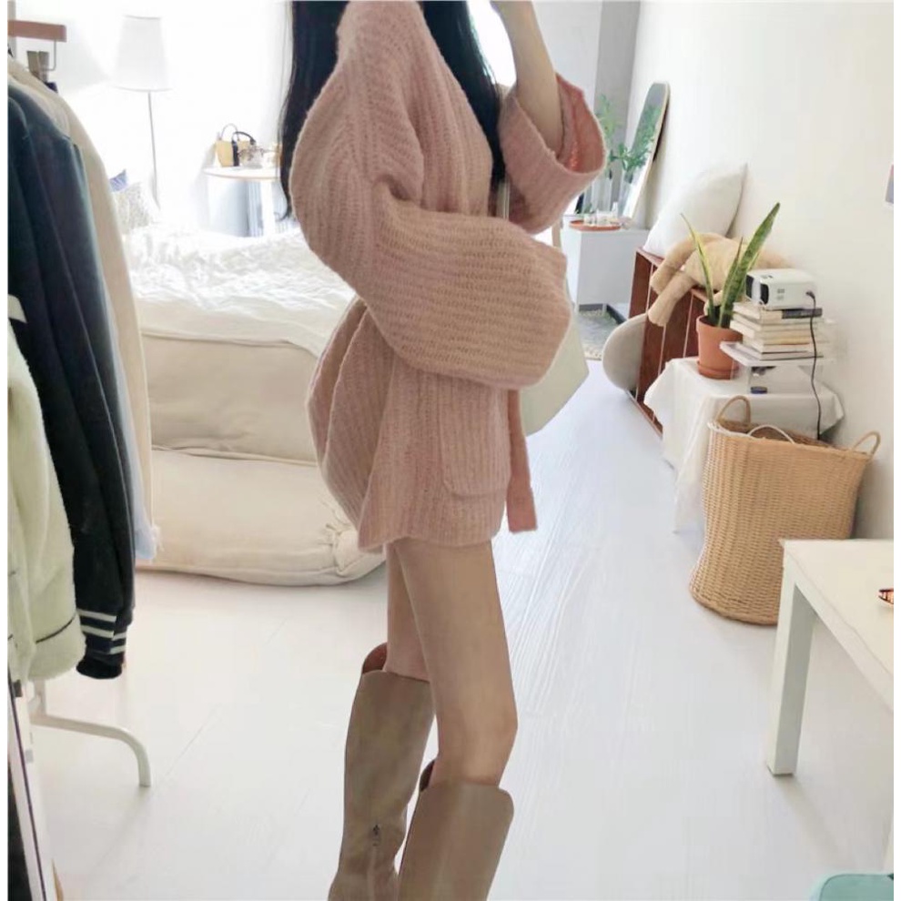 Áo Khoác Cardigan Dệt Kim Dáng Rộng Cột Dây Thời Trang Xuân Thu Phong Cách Mới Cho Nữ
