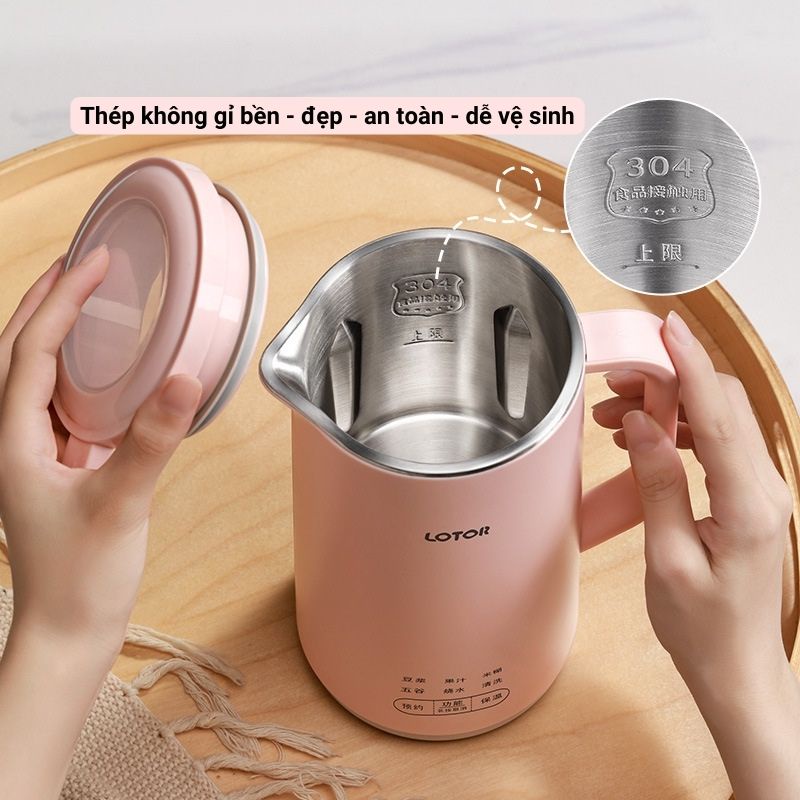 Máy làm sữa hạt mini LOTOR chính hãng, Máy xay nấu đa năng 5 in 1 xay sữa đậu nành, sinh tố hoa quả BH 12 tháng