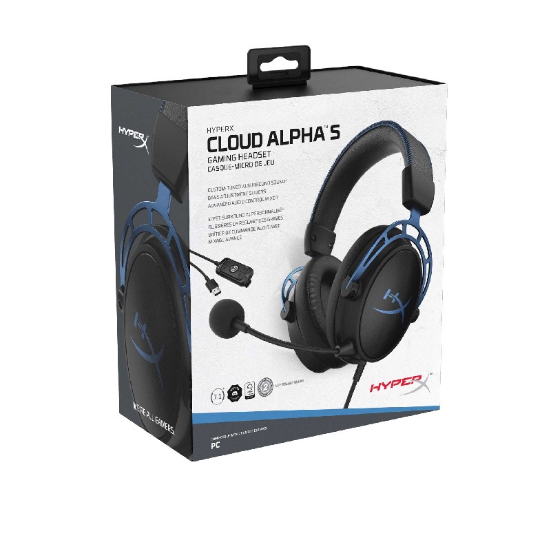 Tai nghe HyperX Cloud Alpha S Black/Blue Gaming, Âm thanh vòm 7.1  - Bảo hành 24 tháng, đổi mới 100%