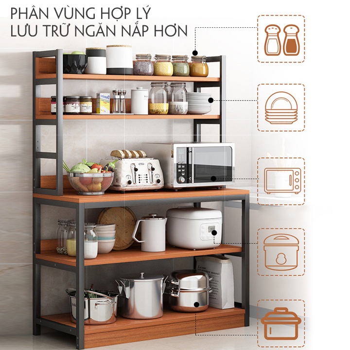 Kệ lò vi sóng, kệ để đồ nhà bếp đa năng khung sắt mặt gỗ MDF để nồi chiên không dầu, bếp, nồi, dụng cụ nhà bếp
