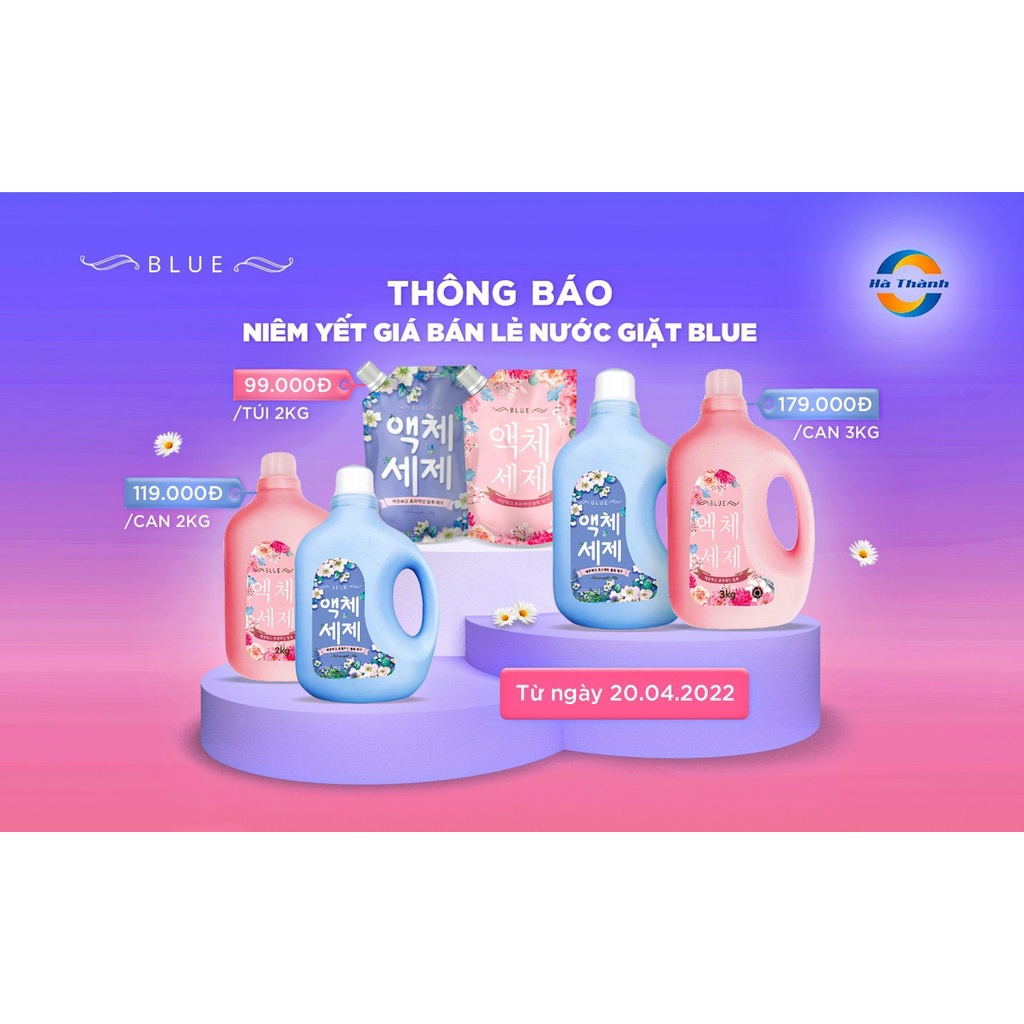 Nước giặt Blue 2000 ml hương Thảo Mộc, Nước Hoa sản xuất theo công nghệ Hàn Quốc hương thơm dài lâu, đánh tan vết bẩn