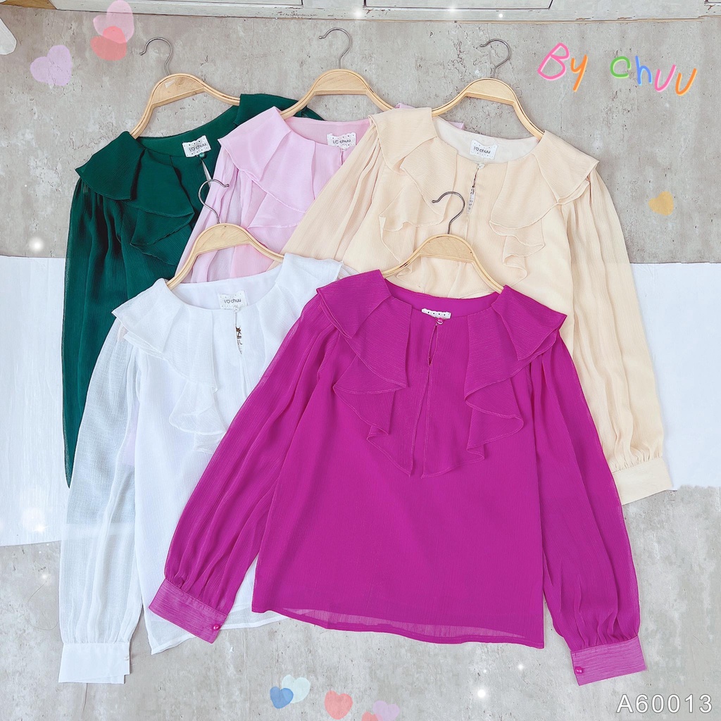 Áo sơ mi công sở nữ tay phồng cổ bèo nhọn CHUU A60013