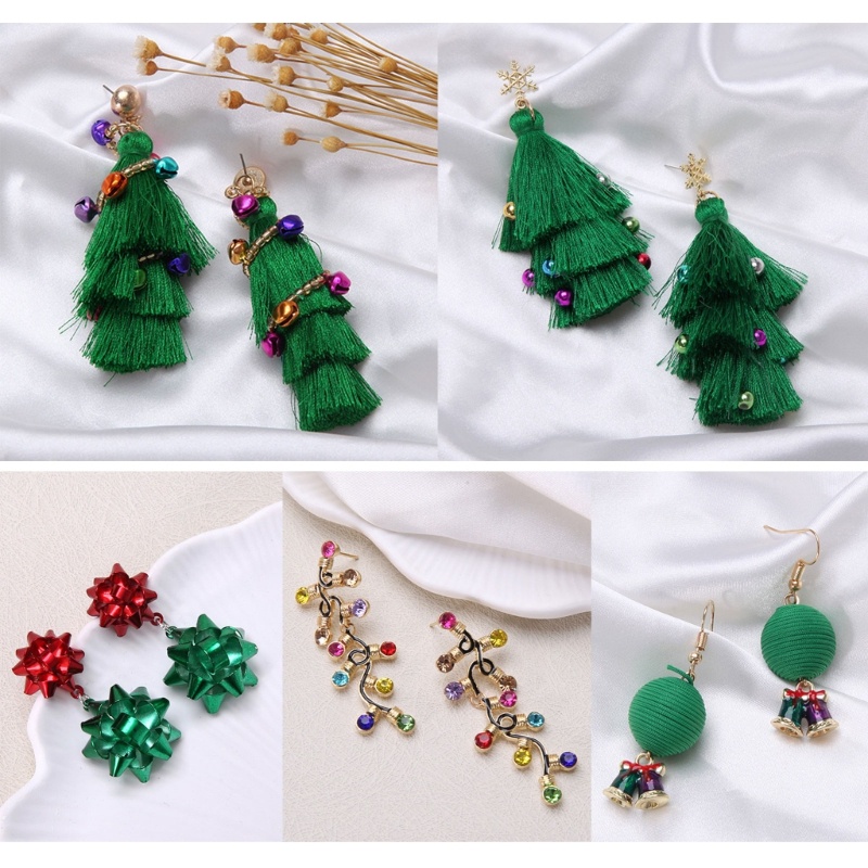 Bông Tai Dáng Dài Phối Tua Rua Phong Cách Giáng Sinh Thời Trang Cho Nữ