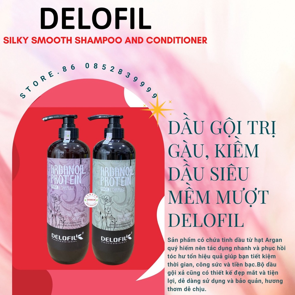 Dầu Gội Xả DELOFIL Arganoil Protein 800ML | Giảm Gàu, Ngứa, Phục Hồi Tóc Khô Xơ, Hư Tổn | Bộ dầu gội xả DELOFIL ngừa gàu