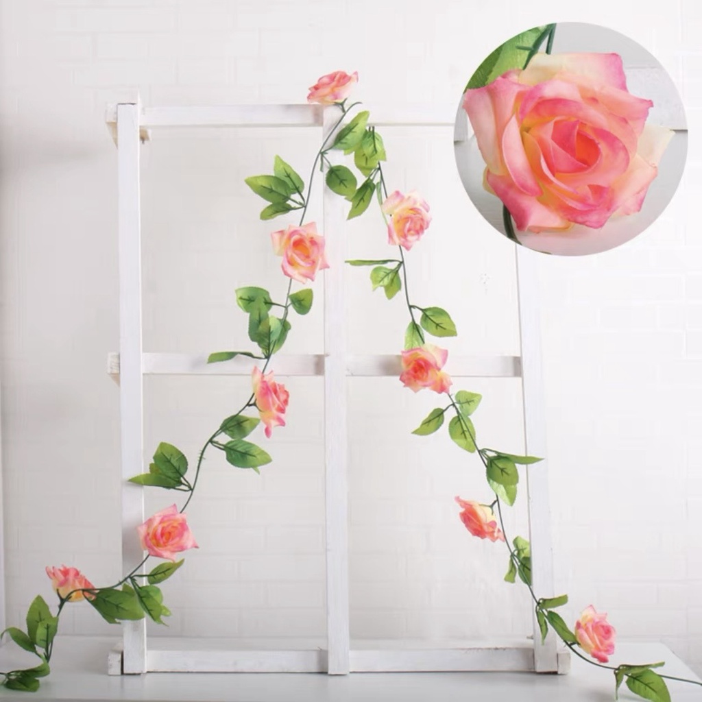Dây hoa hồng leo dài 2,4m trang trí,decor ban công, tường nhà, nhà hàng, khách sạn