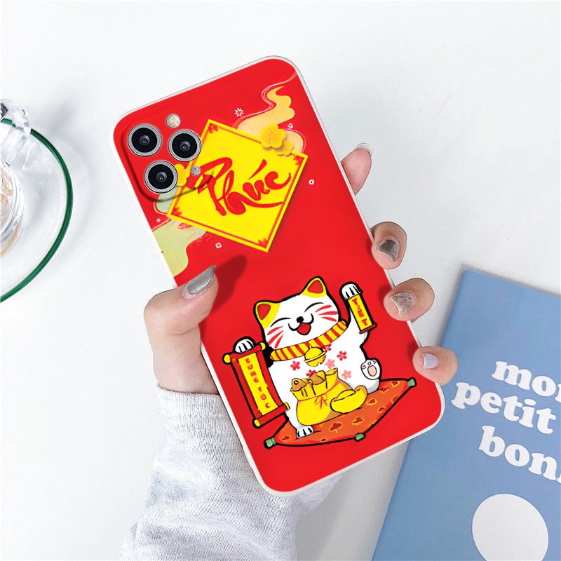 Ốp vuông iphone Mèo Phúc Lộc bảo vệ cam cho 6/6splus/7/7plus/8/8plus/x/xr/xs/11/12/13/14/pro/max/plus/