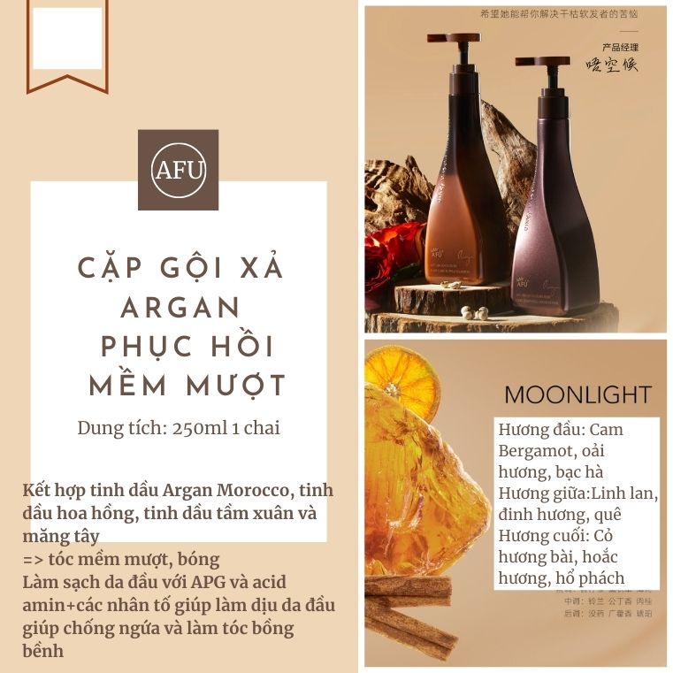 Set dầu gội+dầu xả argan Afu cho tóc khô xơ hư tổn