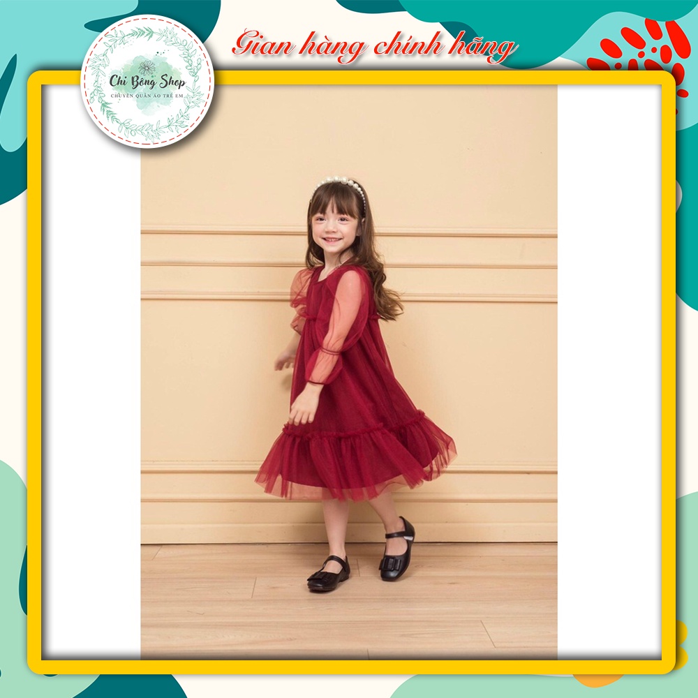 Đầm voan tay lỡ đỏ đô dáng xòe xinh xắn cho bé gái Bean Chubby BG - MT16